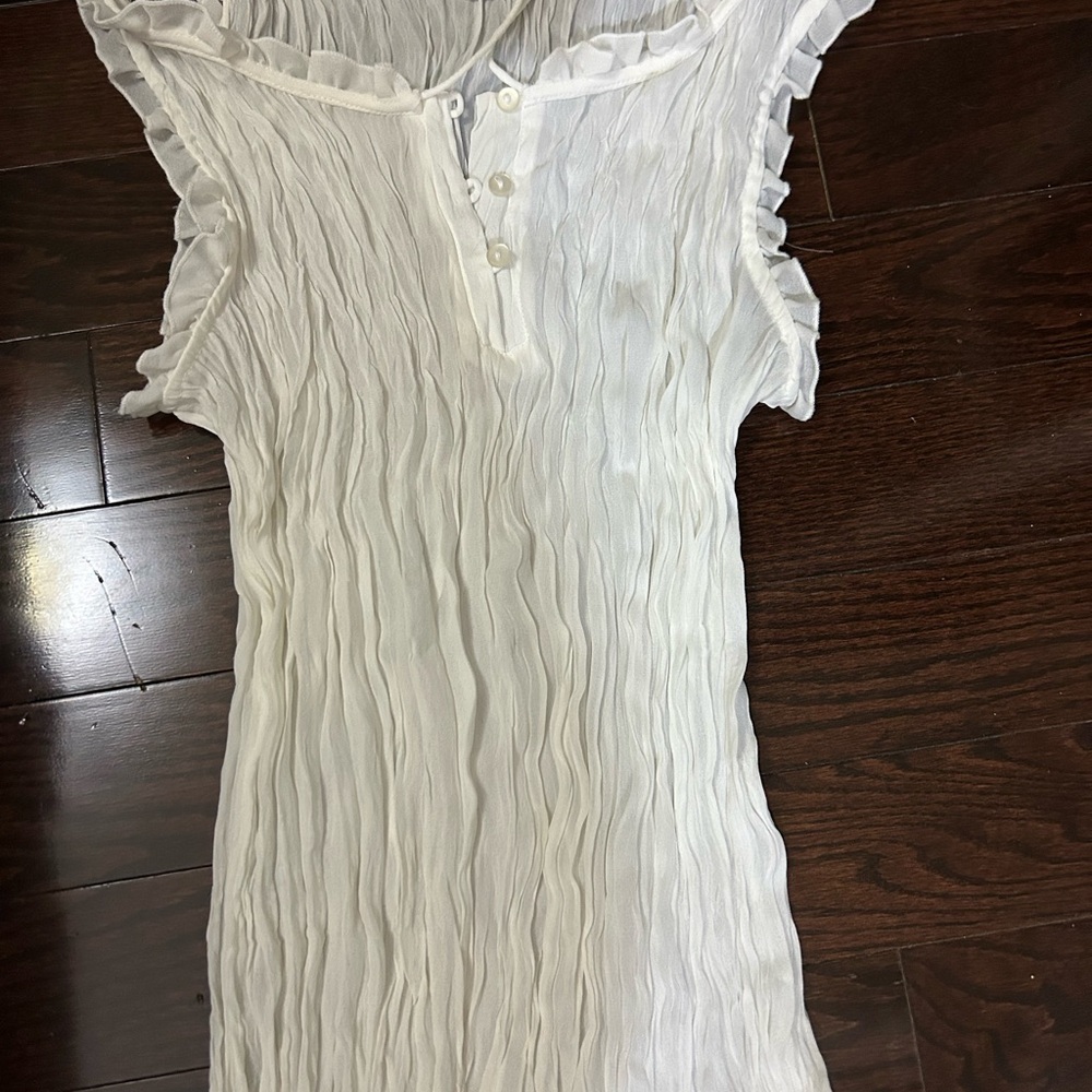 Allison Taylor Cream Ruffled Sleeveless Blouse